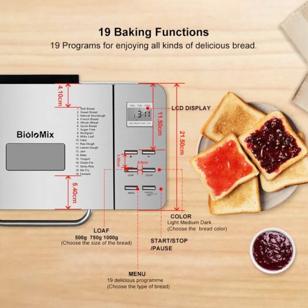 1 Biolomix BBM013 Stainless Steel 19 In 1 Automatic Bread Maker 519465 4