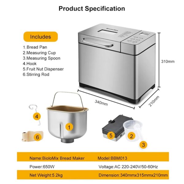 1 Biolomix BBM013 Stainless Steel 19 In 1 Automatic Bread Maker 519465 5